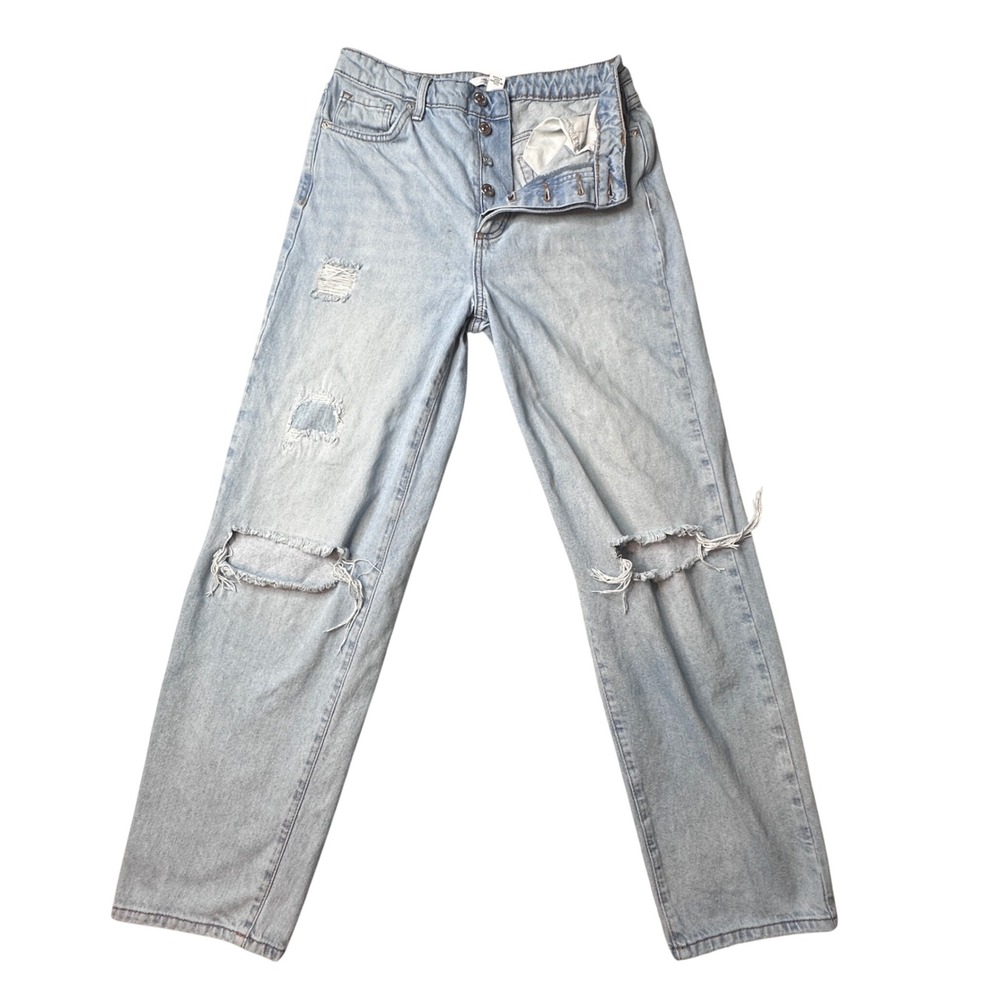 Forever 21 Jeans Womens 26 Blue Premium Straight Leg Distressed Button Fly Denim